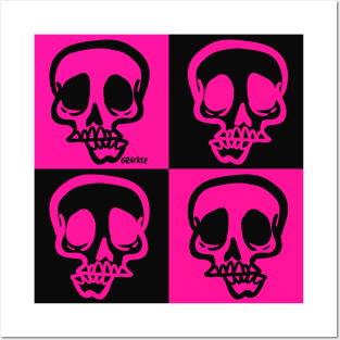 Pink and Black Skull Checkers Posters and Art